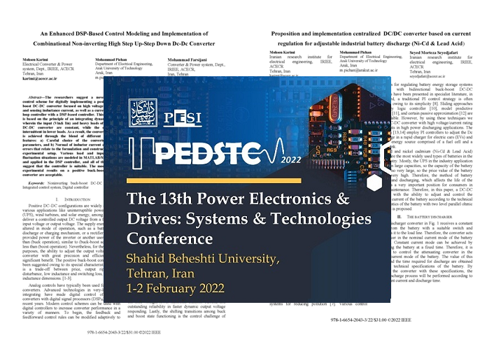 انتشار مقاله در سیزدهمین کنفرانس بین‌المللی سیستم‌ها و فناوری‌های الکترونیک قدرت و محرکه‌های الکتریکی