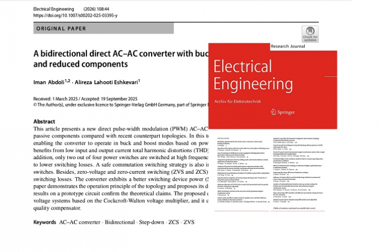 انتشار مقاله در حوزه الکترونیک قدرت در نشریه Electrical Engineering